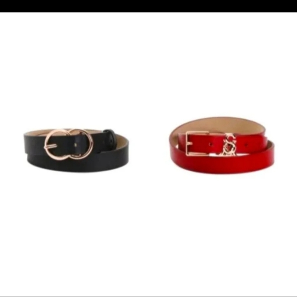 STEVE MADDEN Women's Wide Belt Set Of 2 BLK & RED SMALL BNWT 1 SET LEFT